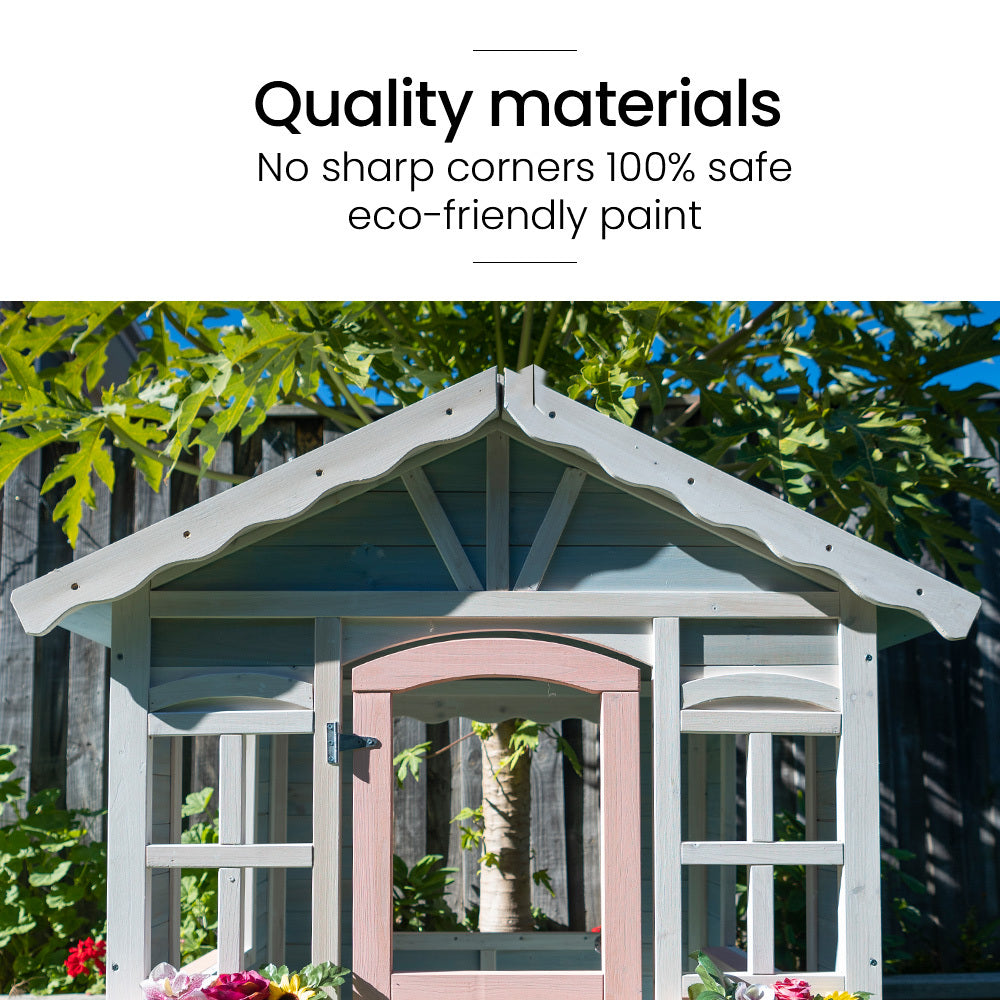 ROVO KIDS Cubby House, Outdoor Wooden DIY Timber Cottage Style Playhouse, for Children