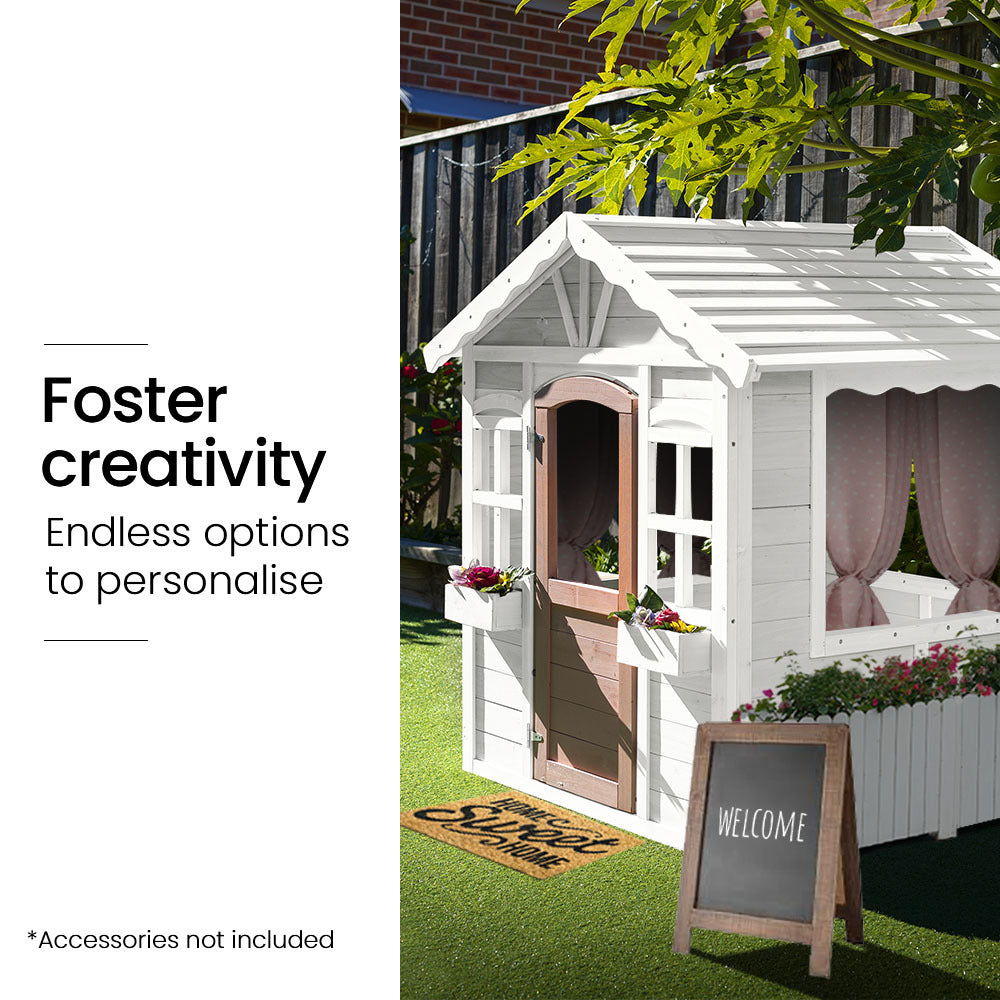 ROVO KIDS Cubby House, Wooden Outdoor DIY Timber Cottage Style Playhouse, for Children