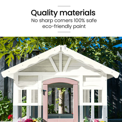 ROVO KIDS Cubby House, Wooden Outdoor DIY Timber Cottage Style Playhouse, for Children