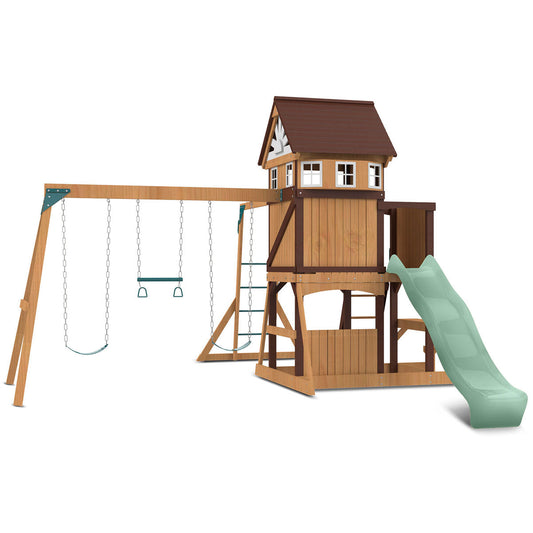 Lifespan Kids Meer Brook Swing Set, Monkey Bars & Play Centre with 2.2m Slide (Pastel Green)