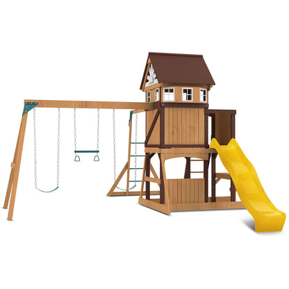 Lifespan Kids Meer Brook Swing Set, Monkey Bars & Play Centre with 2.2m Slide (Yellow)