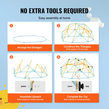 VEVOR Climbing Dome, 8FT Geometric Dome Climber with Slide, for Kids 3 to 9 Years Old, Jungle Gym Supports 600LBS and Easy Assembly, with Climbing Grip, Outdoor and Indoor Play Equipment for Kids
