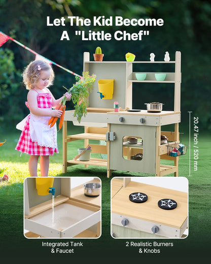 VEVOR Wooden Mud Kitchen Outdoor Toy Play Kitchen Set for Kids Pretend Playset