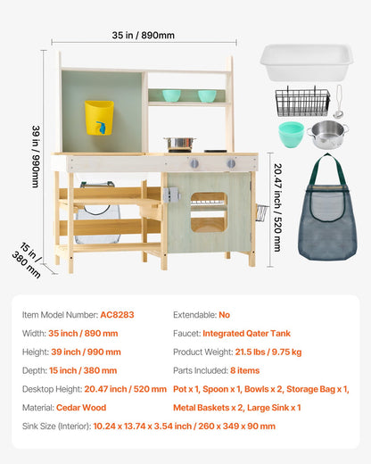 VEVOR Wooden Mud Kitchen Outdoor Toy Play Kitchen Set for Kids Pretend Playset