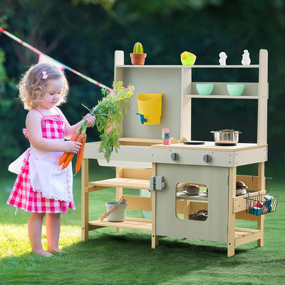 VEVOR Wooden Mud Kitchen Outdoor Toy Play Kitchen Set for Kids Pretend Playset